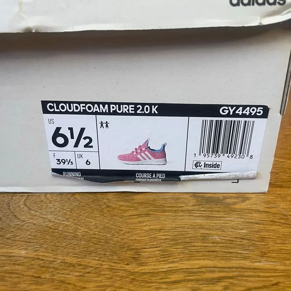 Adidas Cloudfoam Pure 2.0 Kids Running Shoes size 6.5 Pink/White/Blue EUC!